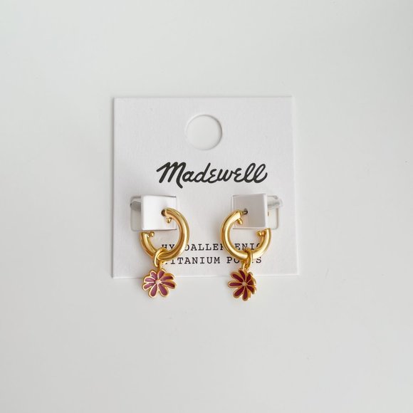 Madewell Enamel Daisy Drop Hoop Earrings (Burnished Rose) - Picture 3 of 3